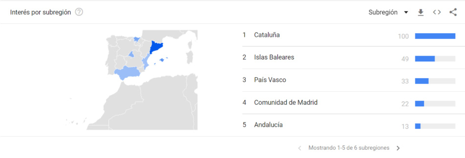 Análisis de presencia de marca en mapa de interés geográfico en Google Trends