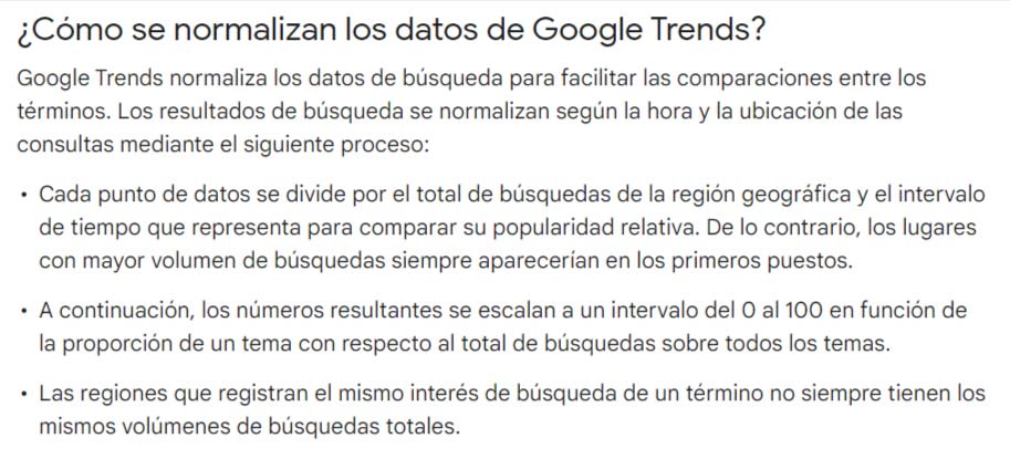 Documentación oficial de cómo se normalizan los datos de Google Trends