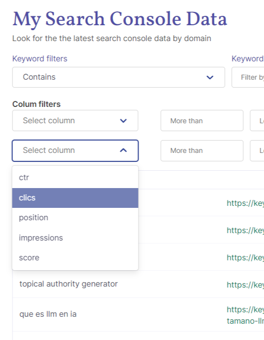 filters search console