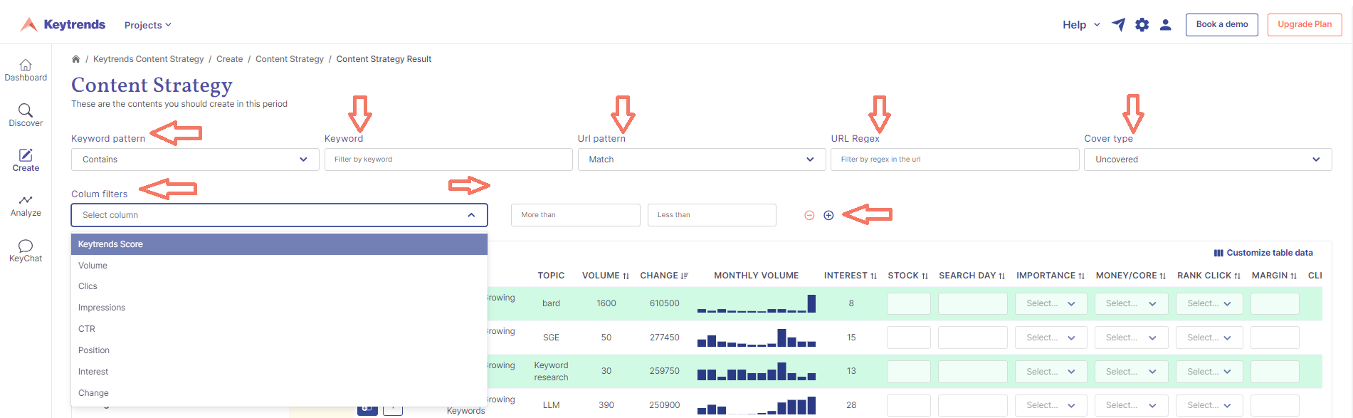 filters matrix content